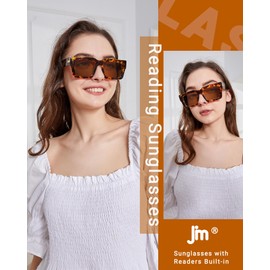 JM Fully Magnified Reader Sunglasses Women with Spring Hinge, Trendy Square Sunglasses with Readers Built-in 3 Pack +2.5