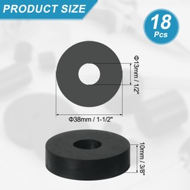 sourcing map 18 Pcs Multi Purpose Rubber Spacer, 0.5" OD x 1.5" ID x 0.4" Thickness Anti-Vibration Isolation Rubber Bushings Grommets Spacers Washers for Home Cars Boat Accessories (Black)