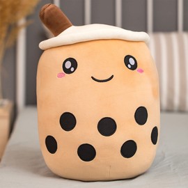 VHYHCY Cute Stuffed Boba Plush Bubble Tea Plushie Pillow Milk Tea Cup Pillow Food Plush, Soft Kawaii Hugging Plush Toys Gifts for Kids(Brown, 13.7 inch)