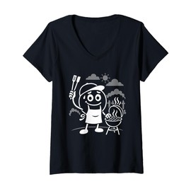 Womens Barbecue BBQ Grill Master Funny Stick Figure V-Neck T-Shirt