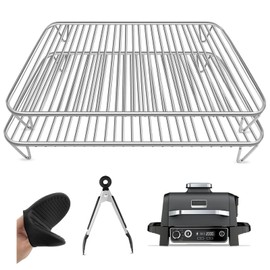 2pcs Grill Rack for Ninja Woodfire Electric BBQ Grill & Smoker, 5-in-1 Stainless Steel Roast Rack Set Grill Accessories Compatible with Ninja Woodfire OG701 OG751