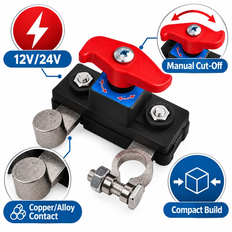 12V/24V Manual Battery Disconnect Switch, Heavy-Duty Battery Cut-Off Switch for