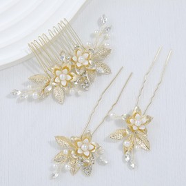 Haodeliy Hair Accessories, Comb, U Pins, 3-piece Set, Tree Leaf Motif, Bride, Hair Ornament, Handmade Wedding Headdress Hair Ornament, Flower, Weddings, Receptions, Recitals, Graduation Ceremonies,