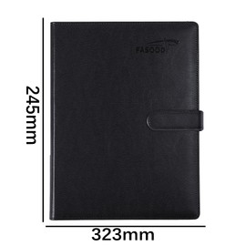 Hsyadazi A4 Leather Conference Folder, Work Writing Foldover Clipboard, Document Storage Organiser, Business Folder, Attached A4 Notepad and Pen - Black