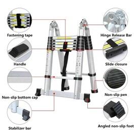 Telescoping Ladder 12FT A-Frame Ladder Extension Ladder, As 12ft Straight Ladder + 6ft Herringbone Ladder, Use for Home Roof Ceiling Attic, Collapsible Ladders with Ladder Stabilizer, 330lbs Capacity