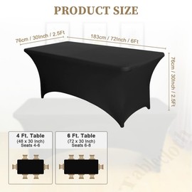 AMFUN 2 Pack 6FT Kitchen Spandex Table Cloth, Stretch Rectangular Table Cloth,Tight, Fitted,Washable and Wrinkle Resistant for Wedding,Banquet,Party & Holiday Event,183 * 76 * 76CM-Black