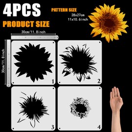 FINGERINSPIRE 4Pcs Layered Sunflowers Painting Stencil 11.8x11.8inch Reusable Sunflowers Pattern Drawing Template Plants Theme Decoration Stencil for Painting on Wood Wall Paper Furniture
