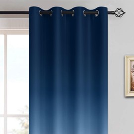 Yakamok Light Blocking Gradient Color Curtains Blue Ombre Blackout Curtains Room Darkening Thermal Insulated Grommet Window Drapes for Living Room/Bedroom (Blue, 2 Panels, 52x63 Inch)