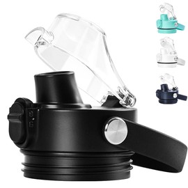 XACIOA Auto Spout Lid for YETI Rambler 18 26 36 64 oz Bottles, Clear Replacement Chug Lid for RTIC Water Bottles, Auto Flip Top with Push Button & Lock, Black