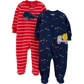 Simple Joys by Carter's Boys' 2-Pack Cotton Footed Sleep and Play, Red Whale/Construction, 6-9 Months
