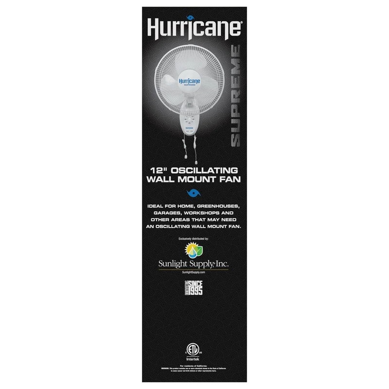 Hurricane Supreme 12” Portable Oscillating Wall Mount Fan, Space Saving,