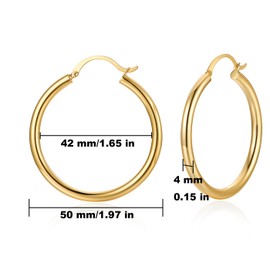 FRUMOS 14K Gold Plated Lightweight Chunky Hoop Earrings for Women 4mm Thick Gold Chunky Earrings Trendy Gold Large Hoop Earrings, 30MM, Yellow Gold Plated, No Gemstone