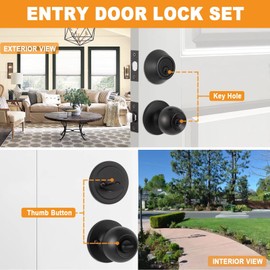 NeuType 2 Pack Matte Black Front Door Lock Set Front Door Handle Sets with Single Cylinder Deadbolt and Keyed Entry Door Knob, Compatible with Right & Left Handed Doors