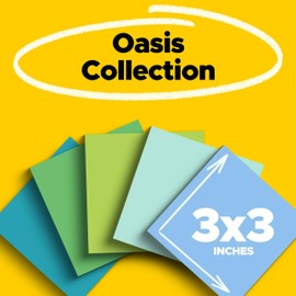Post-it 100% Recycled Paper Super Sticky Notes, 2X The Sticking Power, 3x3 in, 5 Pads, 70 Sheets/Pad, Oasis Collection (654R-5SST)