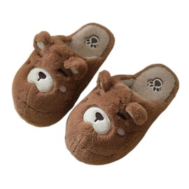 Zuwxeu Animal Cotton Bear Slippers - Cartoon Plush Indoor/Outdoor Couples Shoes for Autumn & Winter