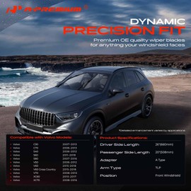 A-Premium Pack of 2 Front Windshield Wiper Blades with Wear Indicator & Towel - Compatible with Volvo XC60, S60, XC70, S80, C70, V60, C30, S40, S40, S80, V50, V70-26" and 20", TLP Connector