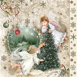 Christmas Napkins VINTAGE ANGELS with Christmas Tree, Lunch Napkins 40pcs Decorative Napkins, Paper Napkins for Decoupage, Napkins for Decoupage, Christmas Paper Napkins, Cute Napkins