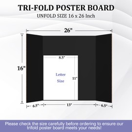 Ndsox 4 Pack 26" x 16" Black Trifold Poster Board Medium Size Corrugated Cardboard Science Fair Display Boards for School Projects, Business Presentations, Event Displays, and Art Exhibitions