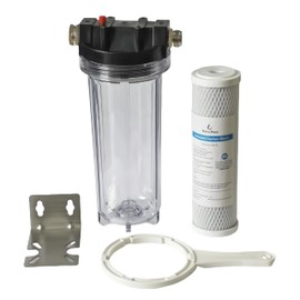 VerterPure Pro X1 RV Water Filter Housing with High Efficiency Activated Carbon Filter 2.5X10”, Heavy Duty Stainless Steel Bracket, Clear