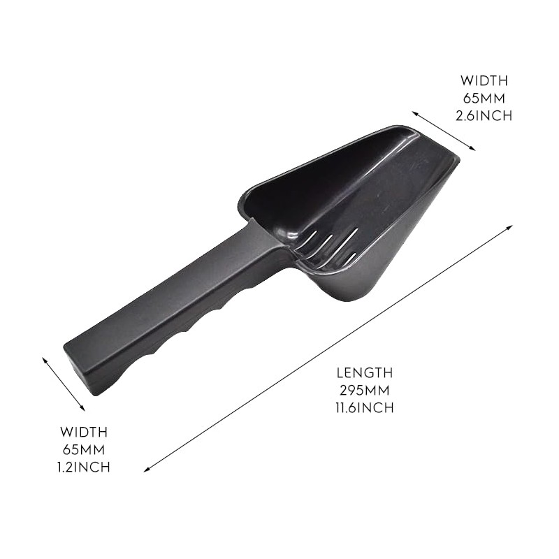 2 Pack Drainage Plastic Utility Ice Scoop 10 ounces Black,