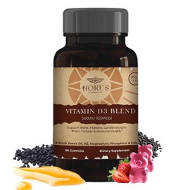 Horus Apothecary Vitamin D3 5000 IU Sugar Free Gummies with Black Seed Oil - Supports Bone, Muscle, Cardiovascular & Immune Health - Chewable Vitamin D - USA Made
