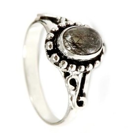 JEWELSTREZORO Rutilquarz Edelstein Bandring 925 Sterling Silber Ring Herren & Damen Bandring Geschenkartikel Handgefertigter Schmuck TSR190D_50 (15.9)