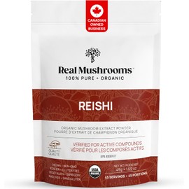 Real Mushrooms Reishi Powder - Organic Mushroom Extract Supplement with Potent Red for Energy Vegan Supplement, Non-GMO, 45 Servings