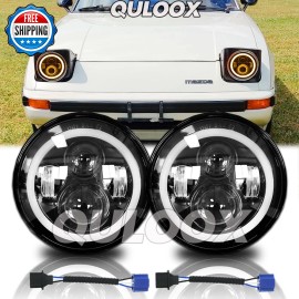 QULOOX FIT Mazda RX-7 1979-1985 Pair 7" inch Round LED Headlights Hi/Lo Beam H4 Bulbs