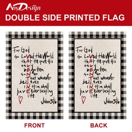 AnyDesign Valentine's Day Garden Flag Double-Sided Waterproof For God So Loved John 3:16 Yard Flag White Black Buffalo Plaid Christian Garden Flag for Outdoor Home Farmhouse Decoration, 12.5 x 18 In