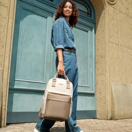 LOVEVOOK Laptop Backpack Womens, 14 Inch School Bags for Women Waterproof Computer Rucksack with USB Port for Travel Business College Work, Khaki Beige