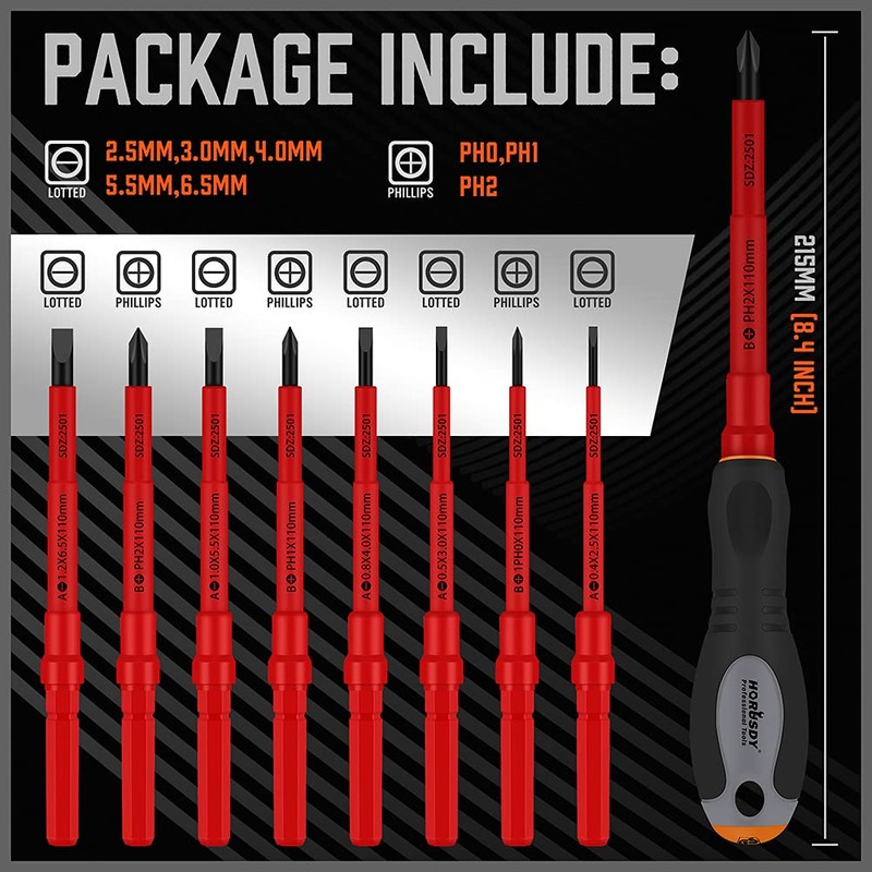HORUSDY 10-Piece 1000V VDE Insulated Screwdriver Set | Magnetic Tip