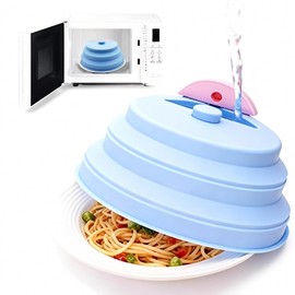 Collapsible Microwave Cover with Water Steamer – Silicone Splatter Cover & Steam Lid, 10 Inch BPA Free, Dishwasher Safe, Easy Storage for Reheating & Steaming Food