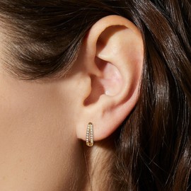 ALEXCRAFT 14K Silver 925 Chunky Earrings Gold Heart Hoop Earrings Small with Zirconia Golden Earrings Women's Gift for Women Girlfriend Mum Girls, Brass