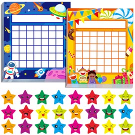 66 Pack Teacher Incentive Reward Chart with 2024 Star Stickers，2 Themes of Space Exploration and Candy Party