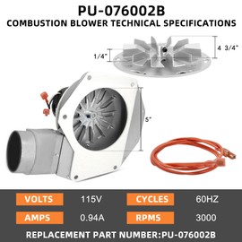 Hiorucet PU-076002B Combustion Exhaust Blower Fan for Englander/England Pellet Stove 55-SHP10, 55-TRP22, 55-SHP22, 55-SHP22E, 55-SHPCB120, 55-SHPEP, 55-SHP10L, 55-TRP10, 55-SHP15 with Housing & Gasket