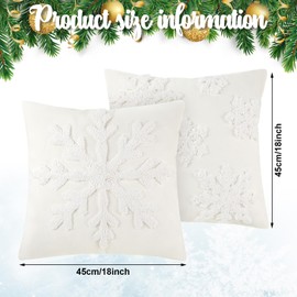 Beeveer 2 Pcs Christmas Snowflake Pillow Covers 18 x 18 Inch Winter Throw Pillow Covers Cotton Tufted Christmas Pillow Cases Soft Decorative Holiday Cushion Covers for Bed Sofa Couch Home Decor Gifts