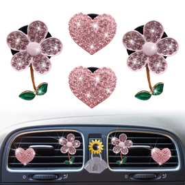 Bling Pink Daisy Car Air Fresheners with 4 Heart Vents Clips for Women's Carr deco + Mask Hook