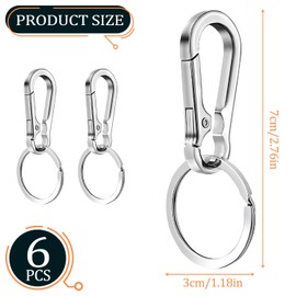 REEKNOKOL 6 Packs Keychain, Metal Keyring Clip Quick Release Carabiner Keyring Portable Keychains Heavy Duty Key Ring Clips for Outdoor Keychain Clip for Men Women Unisex (Silver)