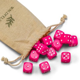 Waldfelsen 6, 12, 20, 30 or 50 High Quality Dice Standard Size 16 mm Acrylic Dice Puzzle Game Cube Dice 6-Sided Six Sided Game Accessories Set with Fabric Bag (Pink, 12 Pieces)