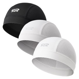 3 Pcs Breathable Mesh Skull Cap for Men & Women - Ultra Lightweight Quick Dry Sports Beanie for Cycling - Cooling Head Cover, Black&grey&white, One Size