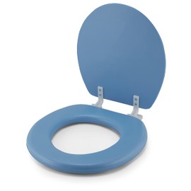 J&V Textiles Embroidered Soft Round Toilet Seat With Easy Clean & Change Hinge, Padded (Light Blue)