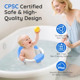 Baby Bath Seat Baby Bathtub - with Strong Suction Cups and 360° Surround Support – Easy Release, Non-Slip Cushion, Lockable Armrests – Infant Bath Chair for Babies 6-24 Months, Blue