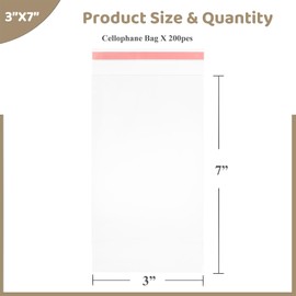 Cookie Bags 200PCS Self Sealing Cellophane Bags 3X7 Inches Small Sealable Clear Plastic Bag with Seal for Gift Giving, Packaging Candy, Snack, Treat, Products, Party Favors