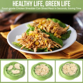 Chicken Shredder Tool Twist Large with Brush&Fork, Visible Meat Shredder Machine, Anti-Slip Strip, Ergonomic Handle, BPA-Free, Ideal for Pork Beef Chicken, (Matcha Green)
