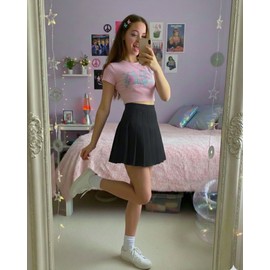 SCKTOO Womens Girl High Waisted Pleated Tennis Skirt School A-Line Skater Skirts with Lining Shorts (Black,Medium)