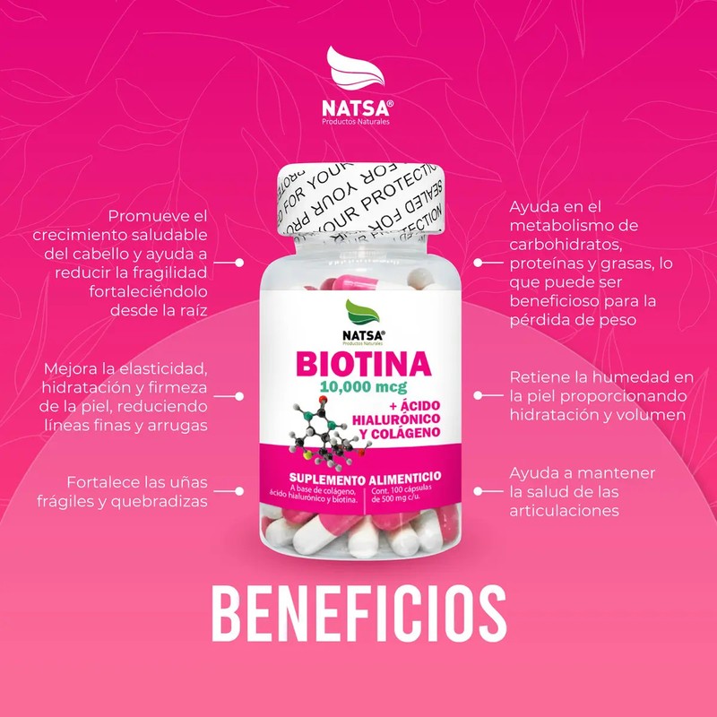 Biotina, 300 Cápsulas (3 Frascos 100 Cap Cu), Cabello, Piel