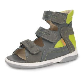 Memo Michael Corrective Orthopedic High-Top AFO Leather Sandal, Grey/Green, 26 (9.5 M US Toddler)