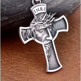 Fashion Jewelry LARGE JESUS FACE CROSS Pendant On 925 Sterling Silver Plated 26" Necklace men