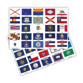 50 Country Flags Set on 2 DIN A4 Sheets Each Flag 4.9 x 3.3 cm Sticker for Model Making Bicycle Car Motorcycle Decoration Countries R108 (USA States)