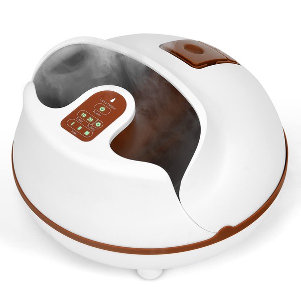 RELAX4LIFE Steam Foot Spa Massaging Sauna Shiatsu Machine with Heat, Massage Rollers, 3 Heating Levels, 2 Timers for Tired Muscles, Pain Relief, Blood Circulation Electric Feet Massager (Brown+White)